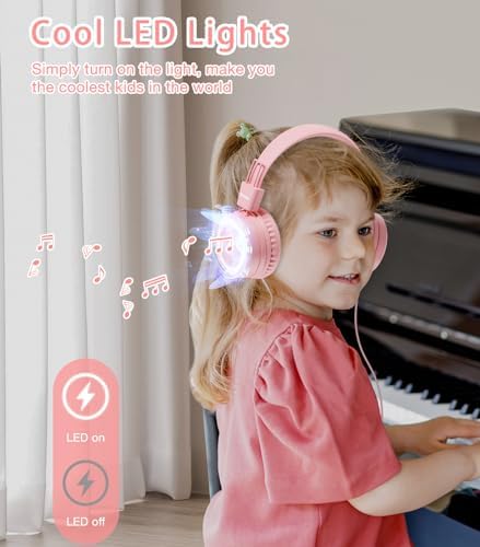 Vibrant Blue Kids Bluetooth Headphones with LED Lights – Safe Volume Limiter (85/94 d B) for Ear Protection – Fast USB Type C Charging – Comfortable On-Ear Design for School & Travel – Integrated Microphone for Clear Online Communication – Perfect for Boys & Girls