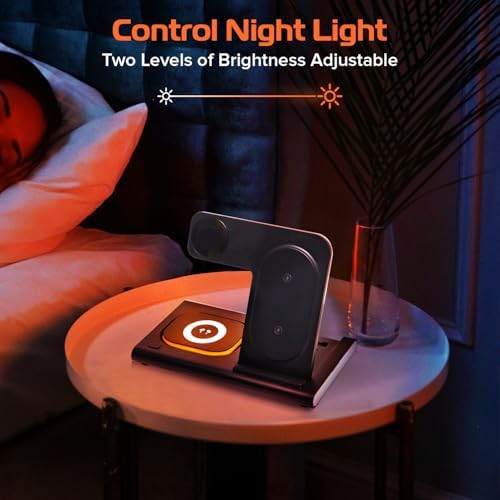 Spracht Flex Charge 3-in-1 Portable Charging Station – 25 W Fast Wireless Charger for Smartphones, Smartwatches, and Earbuds with Integrated Night Light – Foldable Travel-Friendly Design for Enhanced Device Compatibility – Sleek Black Finish for Home and On-the-Go Power Solutions