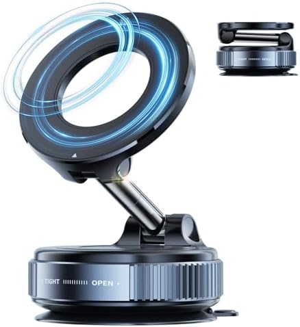 Suction Cup Phone Mount,Vacuum Magnetic Phone Holder for Car,360 Adjustable Vacuum Magnetic Phone Holder,Magnet Car Mount for All Smartphones & All Vehicle & Gym/Bathroom Mirror – Enhanced Compatibility and Speed