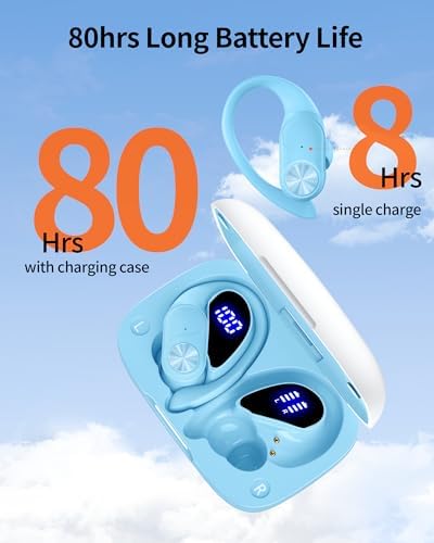 Poc Buds Wireless Bluetooth Earbuds – 80 Hours Playtime, Deep Bass Sound with Digital Display, IPX7 Waterproof Sports Earphones, Ergonomic Earhooks for Secure Fit, Compatible with TV, Phone & Laptop – Stylish Olive Design for Active Lifestyles