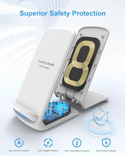 NANAMI Qi-Certified Fast Wireless Charging Stand – Ultimate Compatibility for Samsung Galaxy S25/S24/S23/S22/S21/S20 & i Phone 16/16 Pro/16 Pro Max/15/14/13 – Sleek Design, Rapid Power Delivery, and Adjustable Viewing Angles for a Seamless Charging Experience