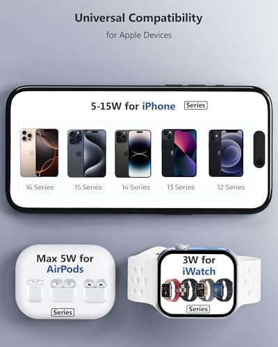 Antank 3-in-1 Magnetic Wireless Charging Station for Apple Devices – Compact Foldable Charger for i Phone 16/15/14/13/12, Air Pods Pro/2/3, and Apple Watch Series Ultra/SE/9/8/7/6/5/4/3/2/1 – Fast Charging, Enhanced Compatibility, Ideal for Travel and Home Use