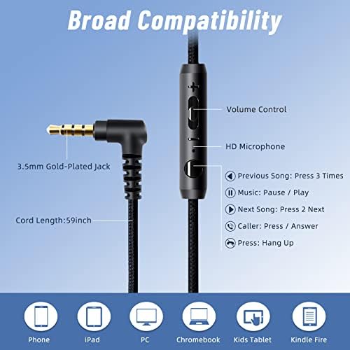 Rockpapa Ultra-Light Foldable Wired Headphones with Integrated Microphone – Premium Stereo Sound for All Ages, Perfect for Travel with Tangle-Free Cord and 3.5 mm Compatibility – Sleek Black/Grey Design for Everyday Listening and Virtual Meetings