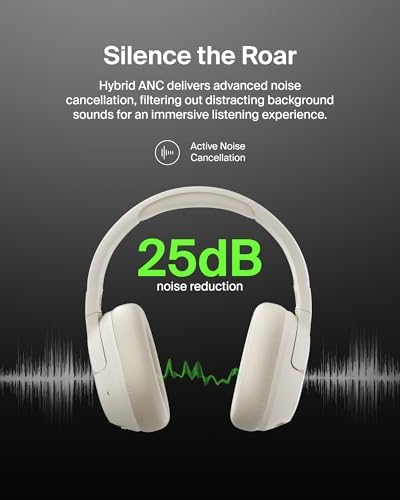 Belkin Sound Form Isolate Bluetooth Over-Ear Headphones – Premium Hybrid Active Noise Cancelling Technology for Immersive Audio, Luxurious Cloud Cushion Design for All-Day Comfort, Unmatched 60-Hour Battery Life with Quick Charge, Advanced Bluetooth 5.4 Connectivity for Crystal-Clear Sound – Ideal for Travel, Home, and Office Use in Elegant Sand Finish