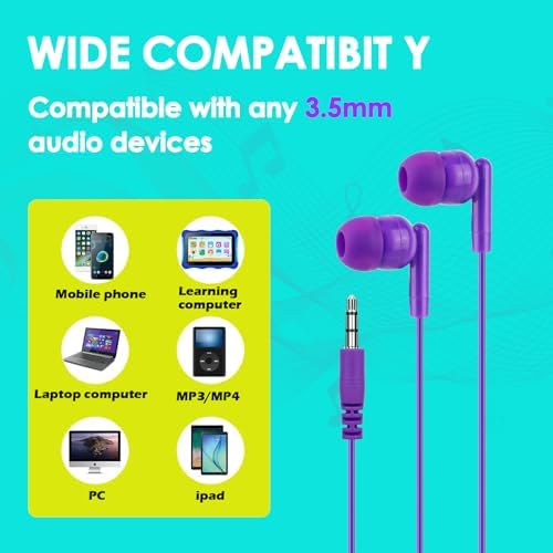 Vibrant 60-Pack Kids Earbuds – Durable Wired Earphones for Classroom Learning – Lightweight 3.5 mm Student Headphones Compatible with PCs, Chromebooks & Laptops – Colorful Design to Engage Young Minds – Ideal for Daily Educational Use
