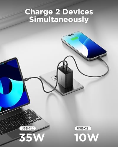 PISEN 45 W Ga N Dual USB-C Wall Charger – Compact Fast Charging Solution for i Phone 16, i Pad Pro, Samsung Galaxy S23 Ultra, and Mac Book – Foldable Design for Ultimate Portability and Enhanced Compatibility with PD & PPS Technology