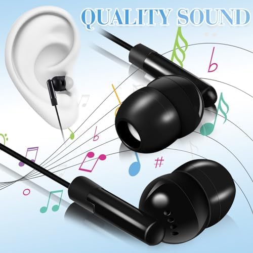 Kanayu 100-Pack Kids Earbuds – Premium Classroom Headphones with 3.5 mm Compatibility, Individually Packaged for Hygiene, Ideal for Students and Teens, Durable Black and White Design for Enhanced Learning Experiences