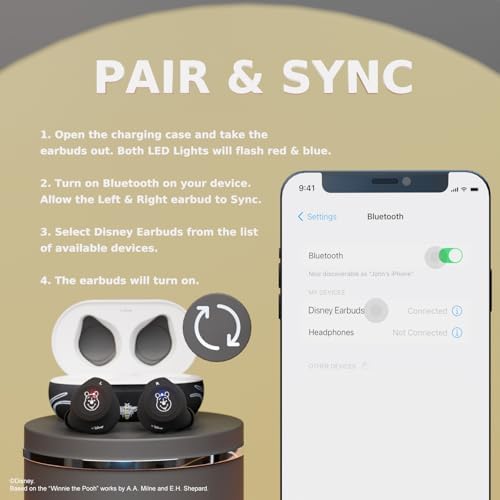 Winnie The Pooh Wireless Earbuds – Enchanting Bluetooth Headphones with 30-Hour Playtime & Built-in Microphone for Effortless Communication – Charming Disney Gifts for Music Lovers and Pooh Enthusiasts of All Ages – Cutting-Edge Bluetooth 5.0 for Instant Pairing and All-Day Comfort – Exceptional Sound Quality with Iconic Disney Characters