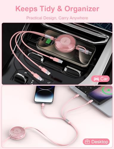 Versatile 3-in-1 Retractable Charging Cable for Ultimate Device Compatibility – 100 W Fast Charging USB-C, Lightning, and Micro USB for i Phone 16/15/14 Pro Max, Samsung Galaxy, Kindle – Portable Travel Charger with Sleek Black Design for Effortless Power on the Go