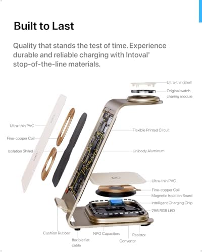 Intoval 3-in-1 Wireless Charging Station: Sleek Fast Charger for i Phone 16/15/14/13/12/11/X Pro Max, Apple Watch 10 Ultra/3 SE/9/8/7/6/5/4/3/2, and Air Pods Pro/4/Pro 2/3 – Ultimate Compatibility and Efficient Power Management in Stylish Silver Finish