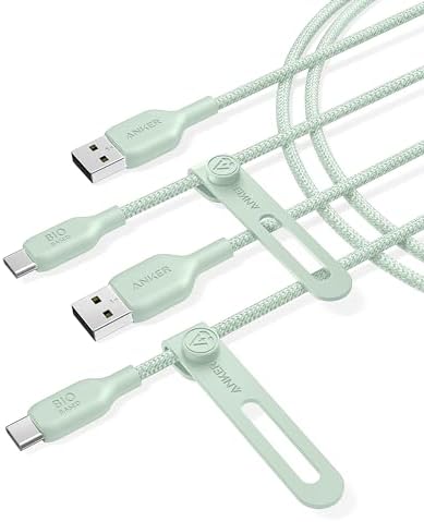Anker Eco-Friendly Bio-Braided USB A to USB C Charger Cable – Durable 6 FT Fast Charging Solution for Samsung Galaxy Note Series & LG V30 (2 Pack) – Optimal Performance & Modern Design