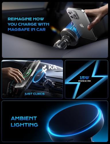 Revolutionize Your Drive with the LISEN i Phone 16 Mag Safe Car Charger Mount – Lightning-Fast 15 W Wireless Power for i Phone 16, 15, 14, 13 & 12 Models, Sleek Silver Air Vent Design for Effortless Navigation and Hands-Free Convenience, Ultimate Compatibility for Modern Drivers
