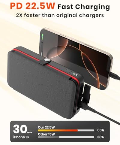 Ultimate FEELLE Solar Power Bank – 27,000 m Ah High-Capacity Wireless Charger with 4 Efficient Solar Panels, 22.5 W Fast Charging, Dual USB-C Ports, Ideal for Outdoor Adventures and All Smartphones – Stay Connected Anywhere