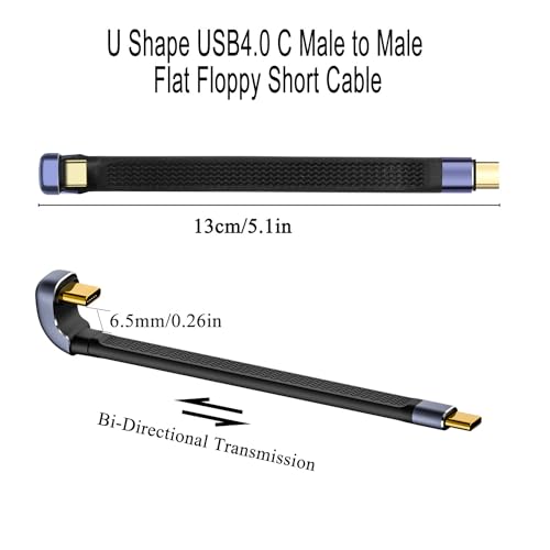 QIANRENON 240 W USB4.0 C PD U-Shape Short Cable – High-Speed 40 Gbps Data Transfer & 8 K Video Output – Compact 13 cm Design for Ultimate Portability – Durable, Tangle-Free Solution for Laptops, Smartphones, and Tablets