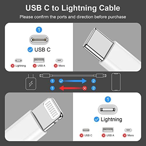 Blue Fast Charger Cable 2-Pack – 6 ft USB Type C to Lightning for i Phone 14/13/12 Pro Max, MFi Certified Charging Cord for Enhanced Speed & Compatibility – Durable Design for Everyday Use
