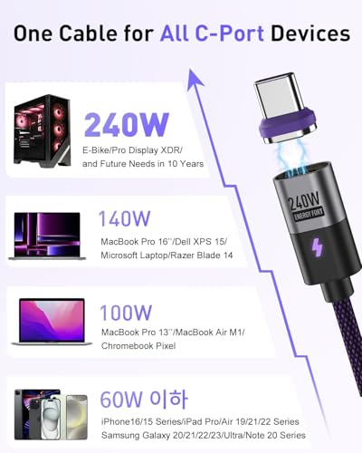 240 W High-Speed Magnetic USB C Charging Cable Set – 2-Pack (3.9 ft & 6 ft) Braided Type C Charger for Phones, Mac Books & i Pads – Ultimate Durability & Enhanced Compatibility for Fast Charging Solutions