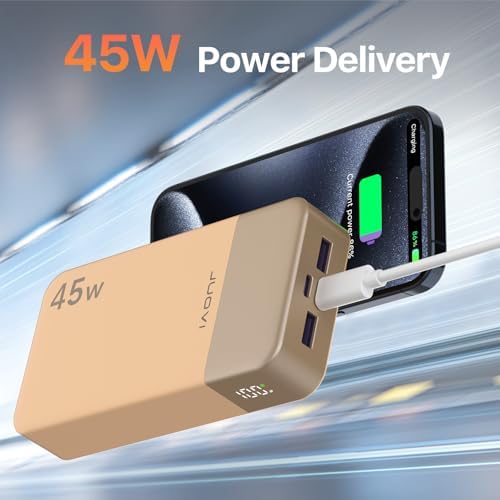Juovi 20000 m Ah Ultra-Fast Portable Charger – 45 W PD3.0 Power Bank with Dual USB-C & USB-A Ports, LED Digital Display for Smart On-the-Go Device Charging – Ideal for i Phone 15/16, Mac Book, Samsung & More – Perfect Power Solution for Travelers, Students & Professionals in Trendy Pink Finish