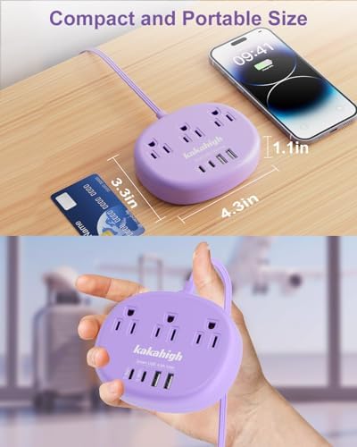 Stylish Brown Extension Cord with 1080 J Surge Protection – 5 FT Flat Braided Design Featuring 3 AC Outlets & 4 USB Ports (24 W/4.8 A) for Fast Charging – Ideal Tan Desk Accessory for Powering Devices Safely & Efficiently