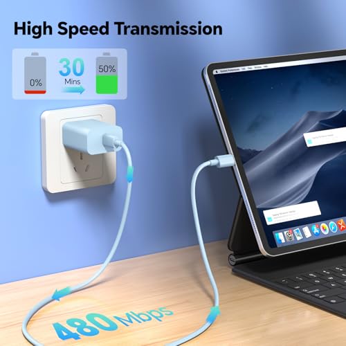 Ultra-Fast 60 W USB-C Charger Set – 3-Pack with 10 FT Charging Cables for i Phone 15/16 Pro/Max/Plus, i Pad Air/Pro, Samsung Devices – High-Speed Charging in Vibrant Red, Purple, Green – Maximum Compatibility & Convenience for On-the-Go Power Solutions