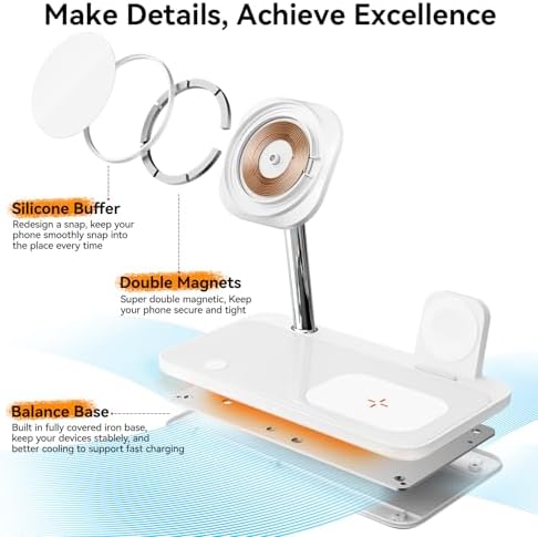 Revolutionize Your Charging Routine with the 4-in-1 Mag-Safe Wireless Charging Station – Optimized for i Phone 16/15/14/13/12, Apple Watch Series 9-1/Ultra/SE, and Air Pods 4/3/2/Pro with Built-in Night Lamp for Enhanced Ambiance and Speed – Perfect for Streamlined Home or Office Use