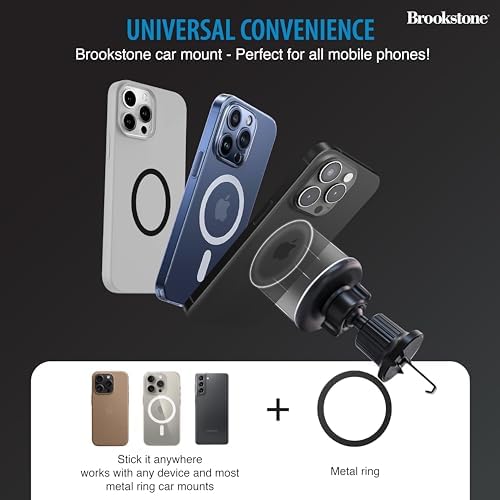 Brookstone Glass Panel Magnetic Car Phone Holder Mount – Premium Wireless Charger for i Phone 15, 14, 13 Pro Plus Max Mini & All Smartphones – Hands-Free Navigation & Enhanced Magnetic Stability for Safe Driving and Effortless Connectivity