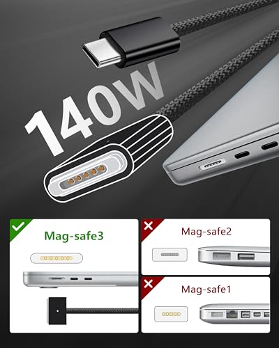 Zeit Nah 140 W USB-C to Magnetic 3 Charging Cable for Mac Book Pro & Air – 2 m Length for Rapid Power Delivery, Enhanced Durability, and Ultimate Convenience in Charging Solutions