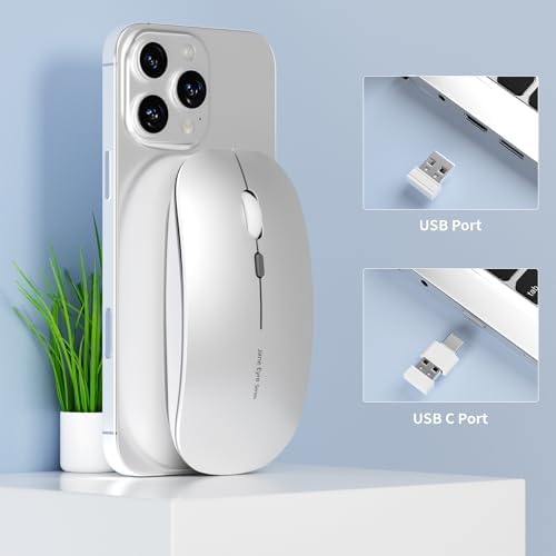 Uciefy Q5 Slim Rose Gold Wireless Mouse – Portable Optical Rechargeable Design with Silent Click, USB Receiver & Type C Adapter for Effortless PC, Laptop & Desktop Compatibility – Elevate Your Workspace with Style & Precision