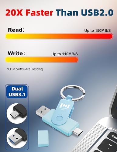 MOSDART 256 GB USB 3.1 Dual Flash Drive – Lightning-Fast Data Transfer for i Phone 15/16, Android, i Pad & Mac Book – Versatile USB-C & A Compatibility – Portable Keychain Design with LED Status Indicator