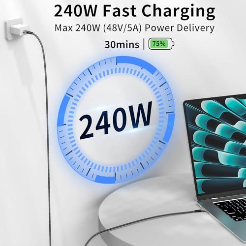 High-Performance 240 W USB C to C Fast Charging Cable – 6.6 ft Dual Pack for i Phone 15 Pro Max, Galaxy S23, Mac Book Pro/Air, i Pad Pro/Air/Mini, and Dell XPS – Ultimate Charging Efficiency with PD 3.1 Technology and Durable Build
