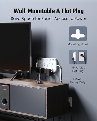 SUPERDANNY 22-Outlet Surge Protector Power Strip with 6.5 Ft Cord, 2 USB-C & 4 USB Ports – High-Capacity 1875 W/15 A with 2100 J Surge Protection for Home, Office, and Dorm Use – Wall Mount Design for Space-Saving Convenience
