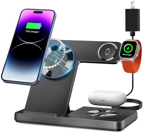 Ultimate 3-in-1 Magnetic Charging Station: Fast Charging Dock for i Phone 12-16, Apple Watch & Air Pods Pro – Foldable Design for On-the-Go Convenience and Enhanced Compatibility (White)