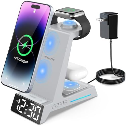 Revolutionize Your Charging Routine with the 4-in-1 Wireless Charging Station Featuring Alarm Clock – Ideal Dock for i Phone 16, 15, 14, 13, 12, 11, X, 8, Air Pods 3/Pro & Apple Watch Series 9-2 – Ultimate Speed & Compatibility for Modern Devices