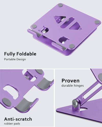 Versatile Adjustable Aluminum Tablet Stand Holder – Foldable and Lightweight Desktop Mount for i Pad Pro 12.9, i Pad Air, Mini, Samsung Galaxy Tabs, and Kindle Fire (4-12 inch) – Enhanced Stability and Comfort for Optimal Viewing Experience in Purple