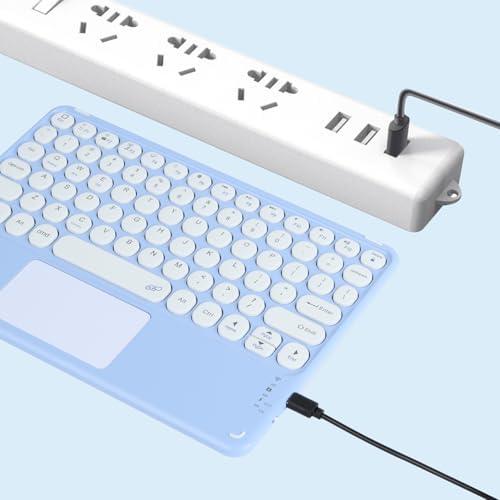 Ultra-Slim 10-Inch Wireless Bluetooth Keyboard with Touchpad – Rechargeable & Portable Universal Keyboard for i OS, Android & Windows Devices – Effortless Typing on the Go in Sleek White Finish