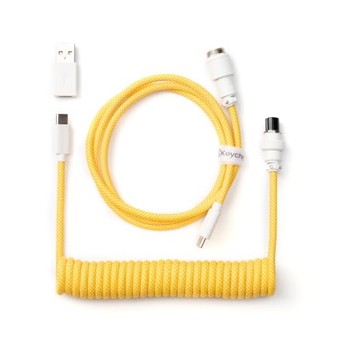 Keychron Light Pink Custom Coiled Aviator Cable – High-Performance USB-C to USB-C with Detachable Metal Connector (5-Pin GX12) for Mechanical Keyboards, Durable Braided Design with USB-A Adapter for Enhanced Charging and Data Transfer Efficiency