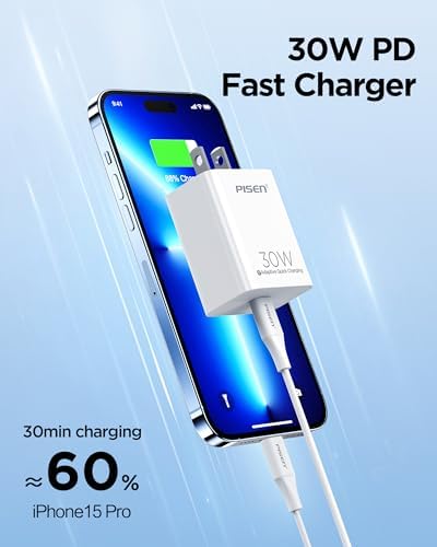 PISEN 65 W Ga N USB-C Fast Charger | 4-Port Compact Wall Adapter with 4 FT Cable | Ultimate Charging Solution for Mac Book Pro, i Pad Pro, Galaxy S23 & i Phone Series | Enhanced Speed, Energy Efficiency & Travel-Friendly Design