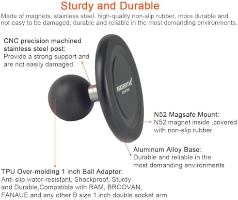 Magnetic Phone Holder with B Size 1-Inch Ball for Mag Safe i Phone 16/15/14/13/12 – Premium RAM Mount Compatible Car Accessory for Hands-Free Navigation and Communication – Enhanced Stability and Style for Your Vehicle