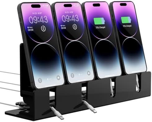 Cell Phone Stand, Multiple Phone Holder Organizer Stand for 4 Phones, Acrylic Desktop Mobile Phone Docking Station Charging Holder (Clear) – Enhanced Compatibility and Speed