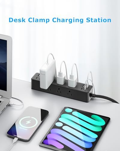 Revolutionize Your Workspace with ACOZVIN 17-in-1 Desk Clamp Power Strip – 40 W Fast Charging Hub, 9 AC Outlets & 8 USB Ports (4 USB-C) for Ultimate Device Connectivity, 10 ft Flat Plug Surge Protector Perfect for Home Office Efficiency and Safety