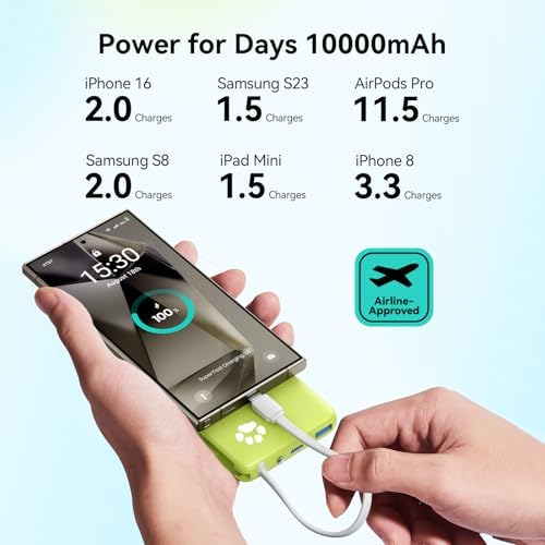 INIU Paw Go 10,000 m Ah Portable Charger – 45 W Fast Charging Power Bank with Built-in USB-C Cable in Vibrant Tropic Punch – Essential Travel Companion for i Phone 16/15 Pro Max & Samsung S25/S24 – Sleek, Lightweight Design for Effortless On-the-Go Power Solutions