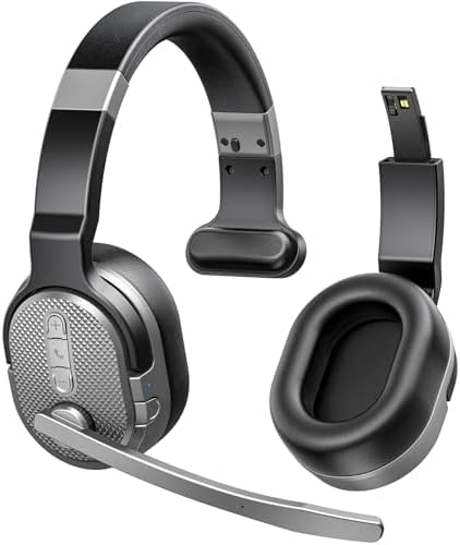 Professional Trucker Bluetooth Headset with 50+ Hours of HD Talk Time and Superior Noise Cancellation – Versatile Dual & Single Mode for Seamless Communication at Home, Office, or On-the-Go (Sleek Silver Finish) – Effortless Pairing and Broad Device Compatibility for Unmatched Convenience and Performance