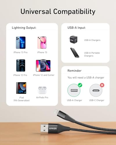 Anker 551 USB-A to Lightning Cable (3 ft) – Ultra-Fast Charging i Phone Charger, MFi Certified for i Phone 13/12/11/X/8 Series, Durable Nylon Build for Home and Car Use, Superior Compatibility and Reliability