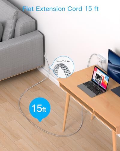 25 Ft Heavy-Duty Extension Cord with Surge Protection – One Beat Flat Plug Power Strip Featuring 6 Outlets & 3 USB Ports (Including USB-C) for Ultimate Device Connectivity in Home, Office, or Dorm Room – Enhanced Flexibility and Rapid Charging Solution
