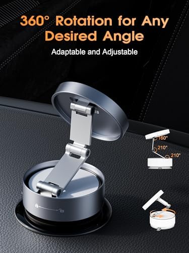 Upgraded Vacuum Magnetic Phone Holder for MagSafe,Double-Foldable Suction Cup Phone Mount,360° Rotatable Phone Mount for All Smartphones & All Car Models-Obsidian Black – Enhanced Compatibility and Speed