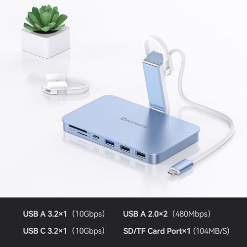 Minisopuru i Mac USB-C Hub for M1, M3, M4 – Ultra-Fast 10 Gbps Adapter with SD/TF Card Slots & USB A/C Ports – Perfectly Designed for 2021/2023/2024 i Mac 24-Inch & Studio Display 27-Inch – Sleek Silver Hub for Effortless Connectivity & Enhanced Performance