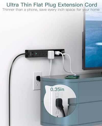 Ultimate Surge Protector Power Strip – Versatile 6-Outlet Extension Cord with 4 USB Ports (2 USB-C) and Flat Plug Design for Space Saving, Overload Protection, and Wall Mount Capability – 5 ft Length for Home, Office, or Dorm Room Efficiency and Safety