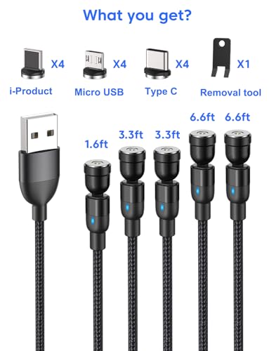 Revolutionize Your Charging Experience with TUNKIA’s 4-Pack Magnetic Charging Cable Set – Versatile 360° & 180° Rotating USB-C Cords with LED Indicator, Durable Nylon Braided Design for Enhanced Device Compatibility and Rapid Power Delivery – Perfect for Home, Office, and Travel Use