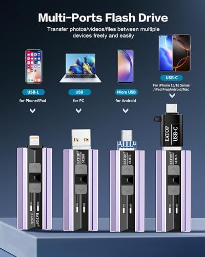 Revolutionize Your Data Storage with the 512 GB Light Purple 4-in-1 Flash Drive – Effortless Backup for i Phone, i Pad, Android & Computer Users – Plug-and-Play Convenience, No Apps Needed, Perfect for Photographers & Busy Professionals!