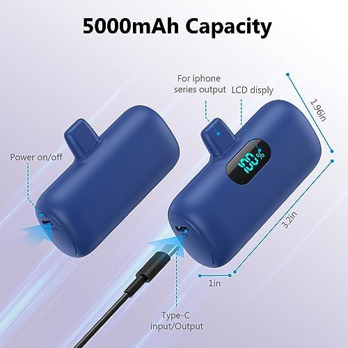 Ultra-Compact 2 Pack Mini Portable Charger 5200 m Ah with PD Fast Charging & LCD Display – Stylish Battery Backup Power Bank for i Phone 14/13/12/XR/7/6 – Your Essential On-the-Go Charging Solution