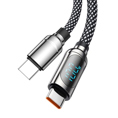 Ultra-Fast 100 W USB C to USB C Charging Cable – 5 ft Durable Braided Cord with LED Display for Real-Time Power Monitoring, Perfectly Compatible with i Phone 15/16 Pro Plus Max, i Pads, and Laptops – Unmatched Speed and Reliability for All Your Devices